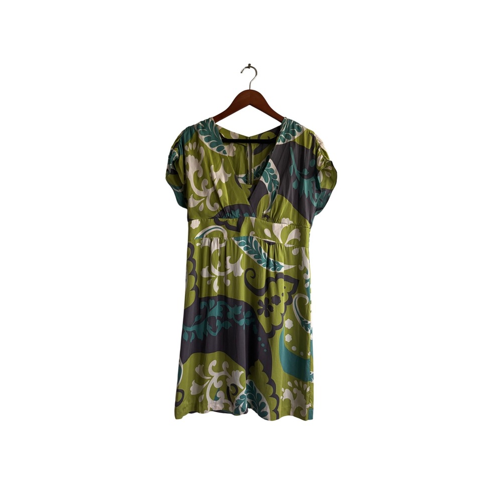 Boden London UK12 US8 Green Floral Print Silk Blend‎ Dress Short Sleeve
